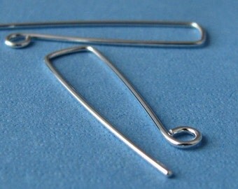Rectangle Ear Wires, Handmade Sterling Silver Long Skinny Squovals, 2 pairs - Made in USA