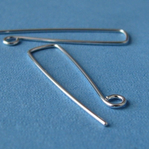Rectangle Ear Wires Handmade Sterling Silver Long Skinny