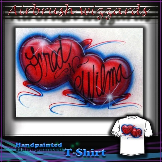  AIRBRUSH  2 Heart T Shirt Name Design 
