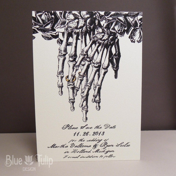 invitations wedding photo nz Skeleton Engraved Roses with Wedding Save Hand Rings and the