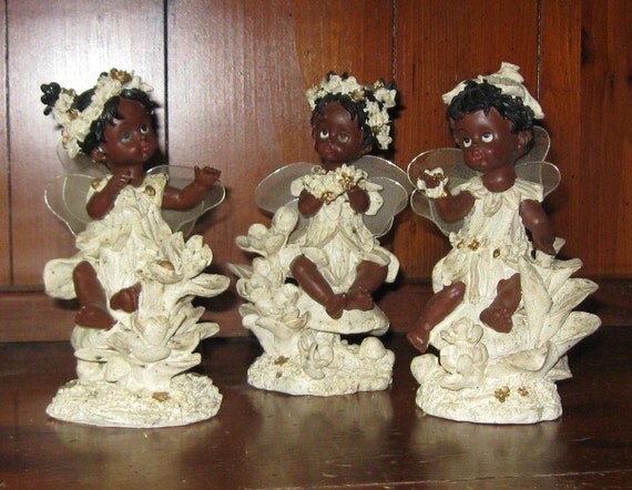 Items similar to Three Little Black Angel Baby Figurines on Etsy