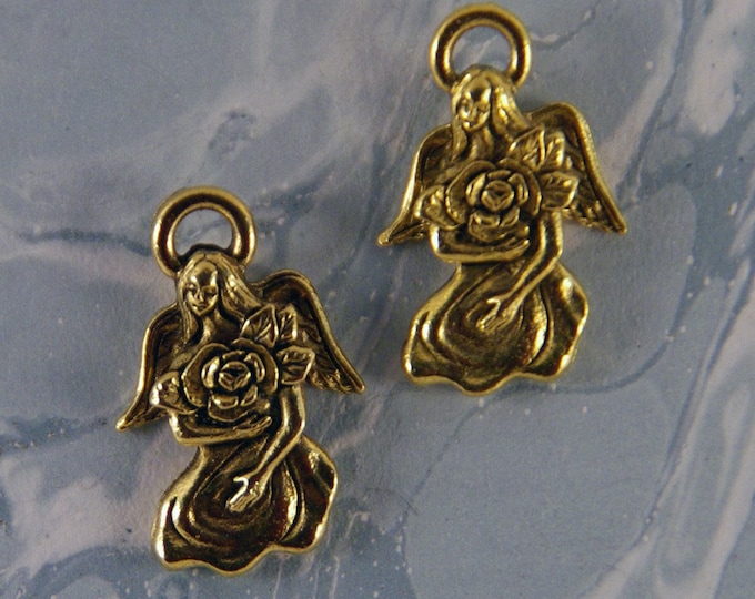 Two Gold-tone Pewter Angel with Flower Charms