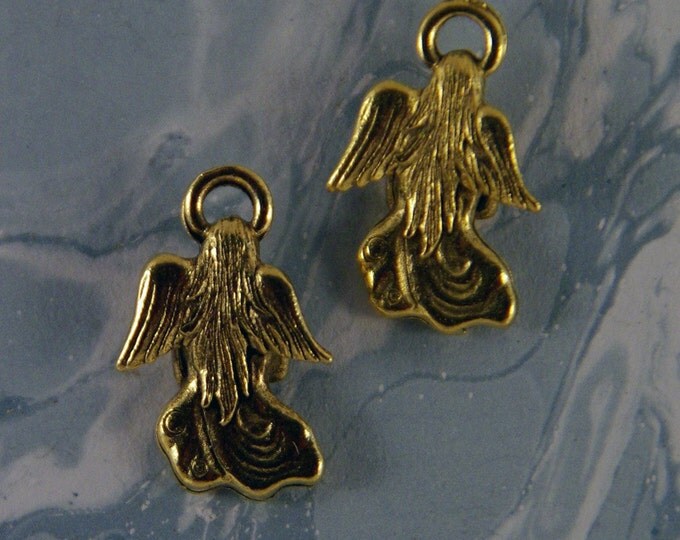 Two Gold-tone Pewter Angel with Flower Charms