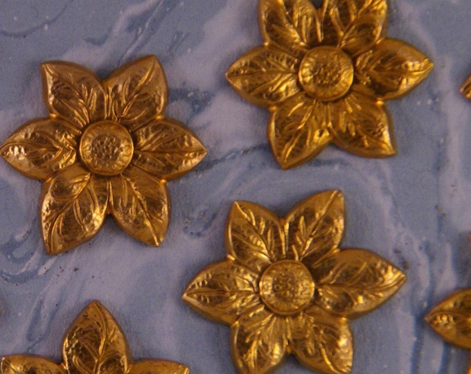 Vintage Twelve Brass Flower Stampings