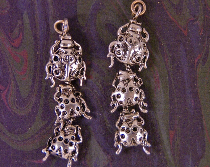 Pair of Silver-tone Ladybugs Drop Charms Dimensional