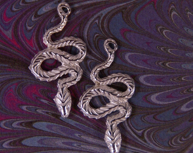 Set of Two Pewter Coiled Snake Charm Pendants