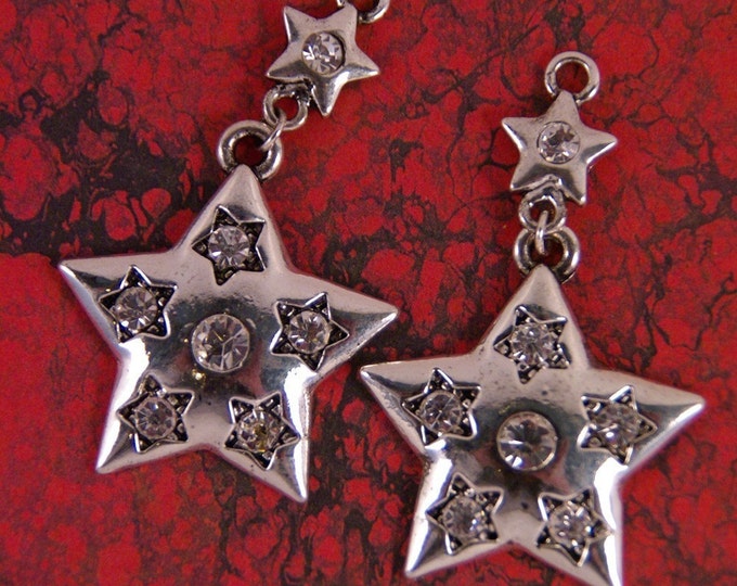 Silver-tone Double Star Charms with Rhinestones