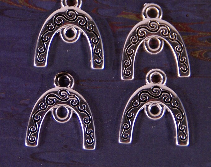 Set of Four Silver-tone Vertical Double-link Scroll Design Horseshoe Charms