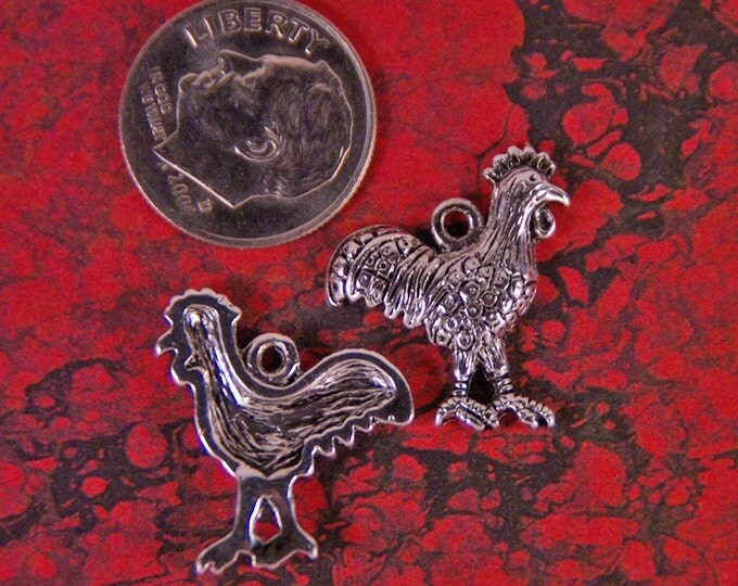 Set of Two Silver-tone Rooster Charms