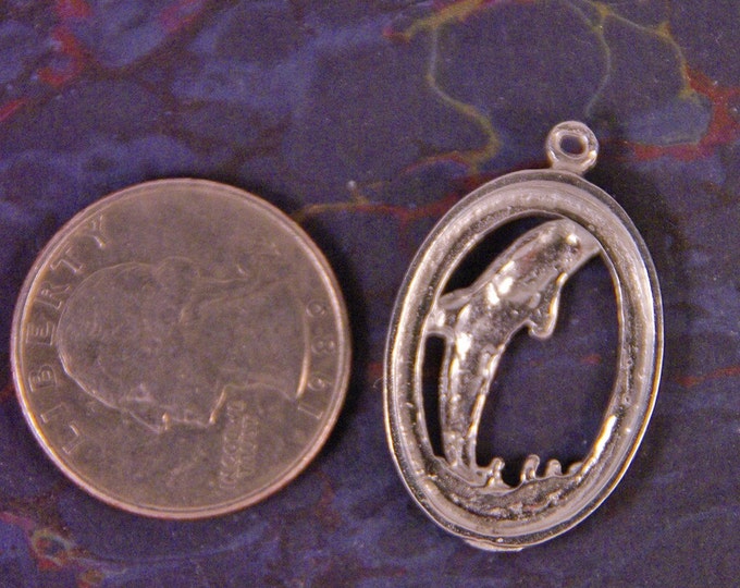 Pewter Dolphin in Oval Pendant Charm