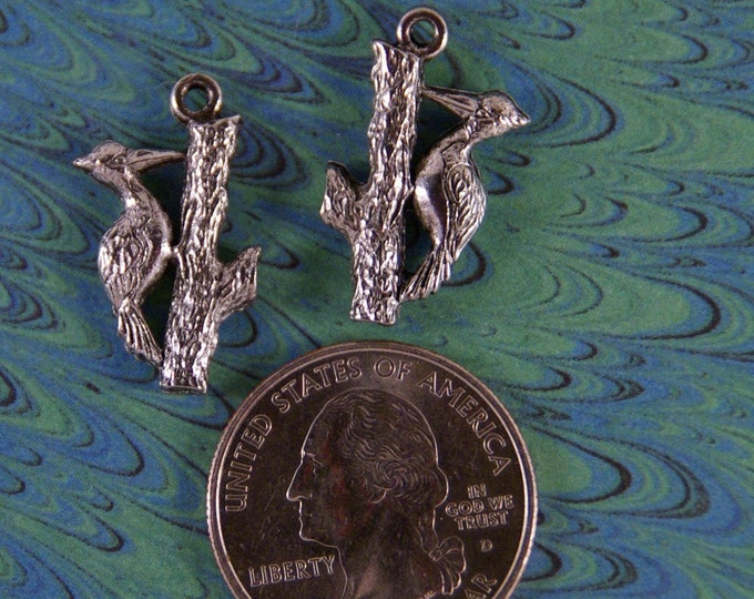 SUPER SALE- BIRD- Great Pewter Woodpecker Charms