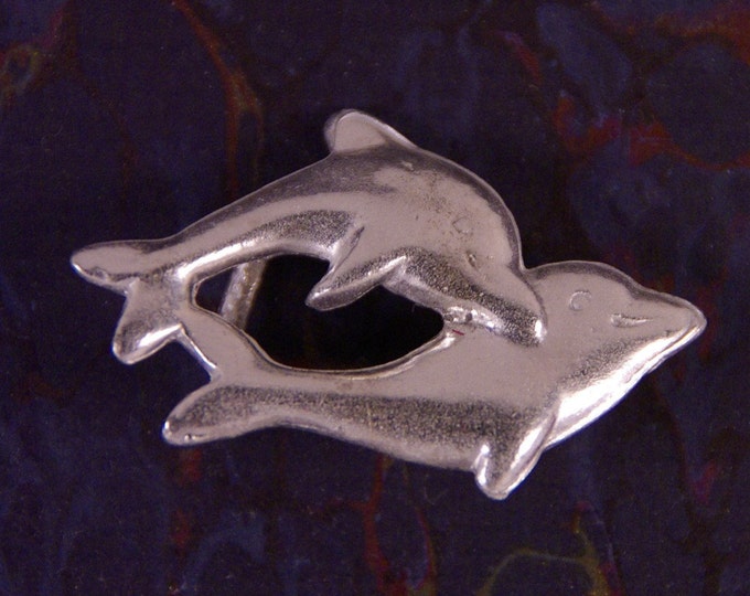 Pewter Double-link Double Dolphin Pendant