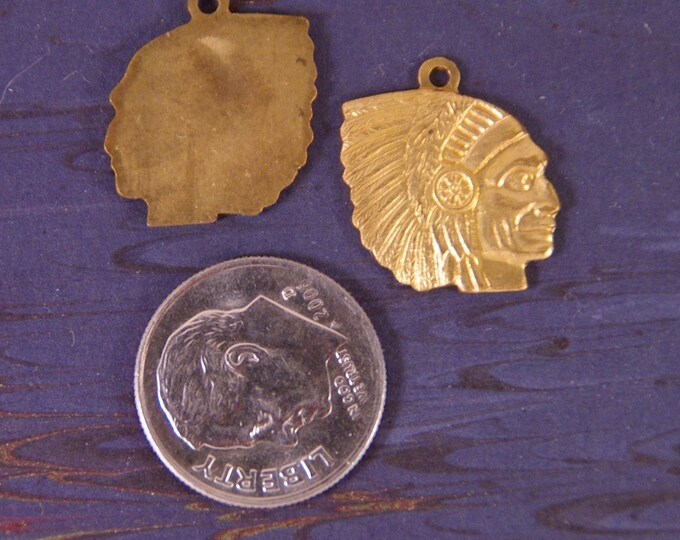 Two Vintage Brass Indian Head Charms