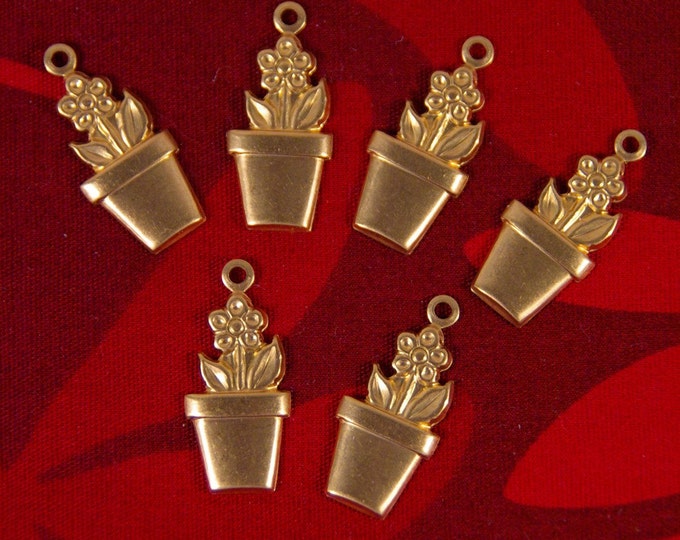 15 Brass Charms of Flowers in Flower Pots