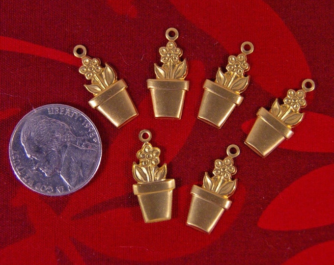 15 Brass Charms of Flowers in Flower Pots