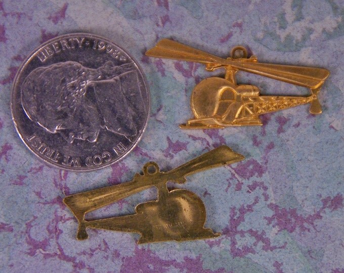 Set of Two Brass Helicopter Charms