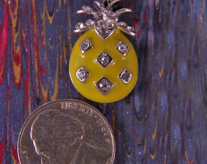 Pineapple Charm Silver-tone Metal Yellow Epoxy and Rhinestones