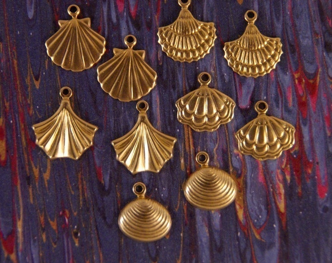 Ten Brass Seashell-themed Marine Charms Set