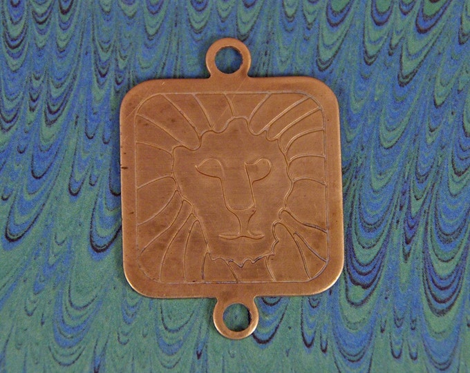 Brass Square Lion Head Connector Charm