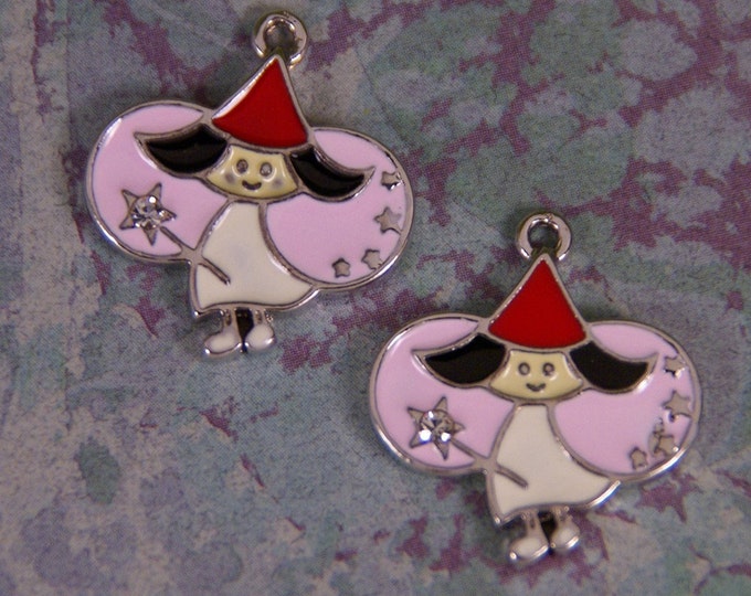 Two Silver-tone Epoxy Whimsical Fairy with Star Wand Charms