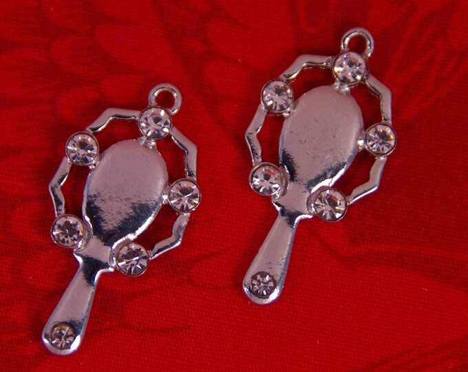 Pair of Silver-tone Rhinestone Accented Hand Mirror Charms