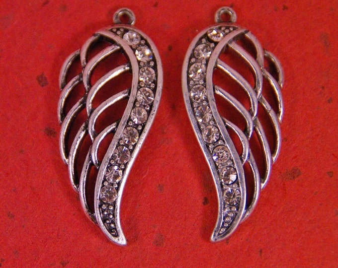 Pair of Matte Silver-tone Cut-out Wings with Rhinestone Edge Charms