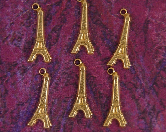 Brass Set of Six Eiffel Tower Charms- Travel France