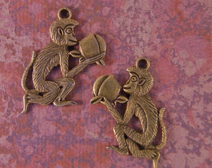 Pair of Brass-tone Monkey with Persimmon Charms