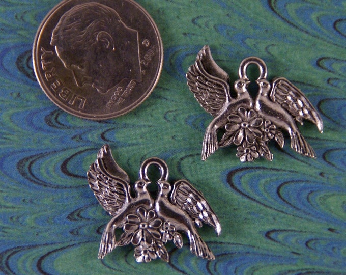 Pair of Pewter Lovebird Dove Charms