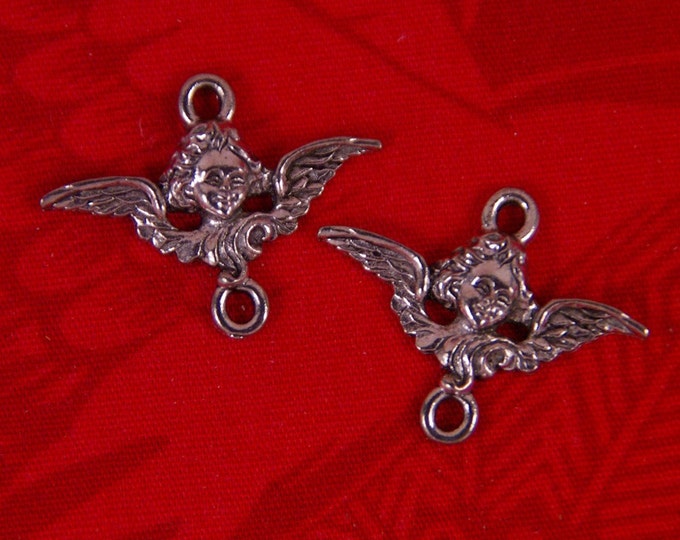 Pair of Pewter Angel Head Connector Charms