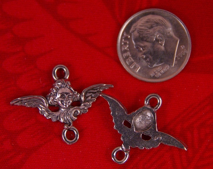 Pair of Pewter Angel Head Connector Charms