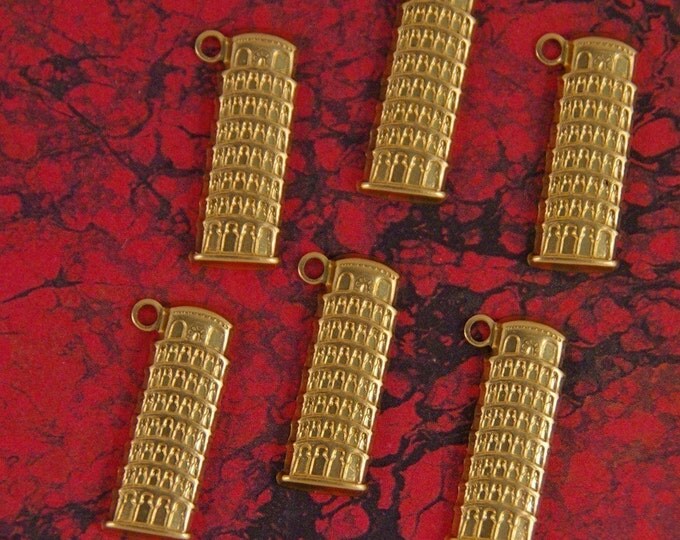 Brass Set of 10 Leaning Tower of Pisa Charms