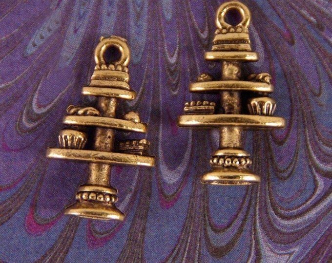 Sweet Pair of Gold-tone Pewter Charms of Tiers of Pastries