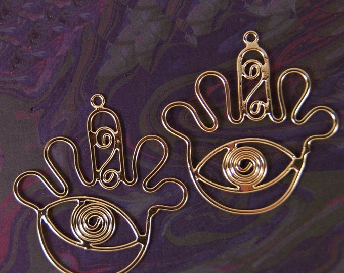 Unique Pair of Gold-tone Outline Eye in Hand Charms