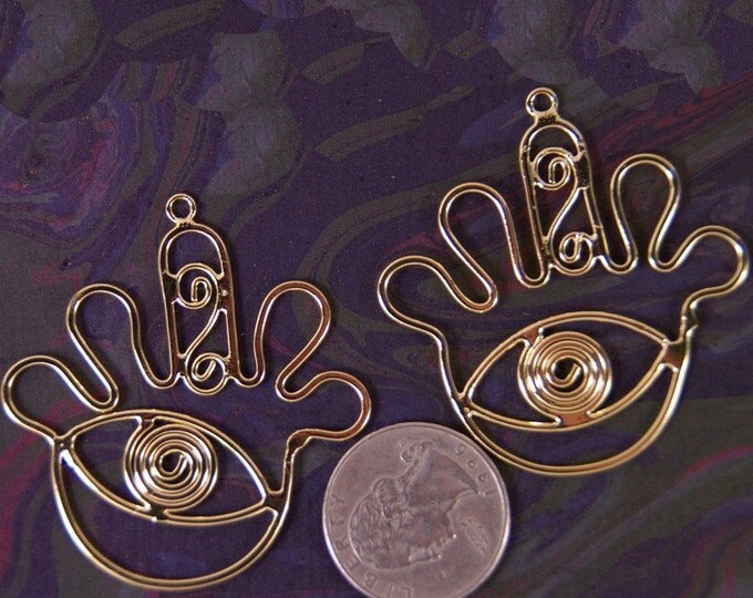 Unique Pair of Gold-tone Outline Eye in Hand Charms