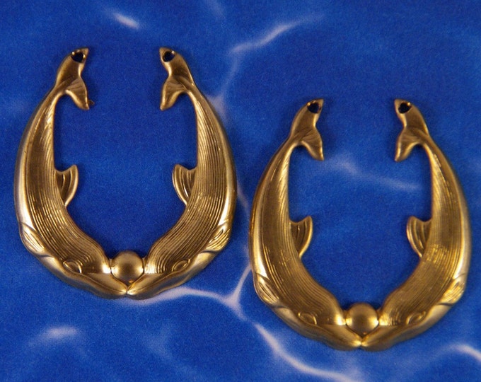 Pair of Brass Double Porpoise Hoop Charms