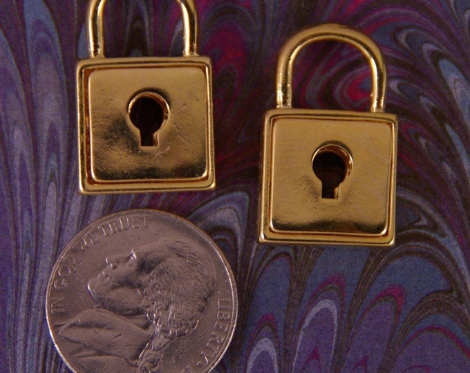 Pair of Dimensional Gold-tone Lock with Keyhole Charms