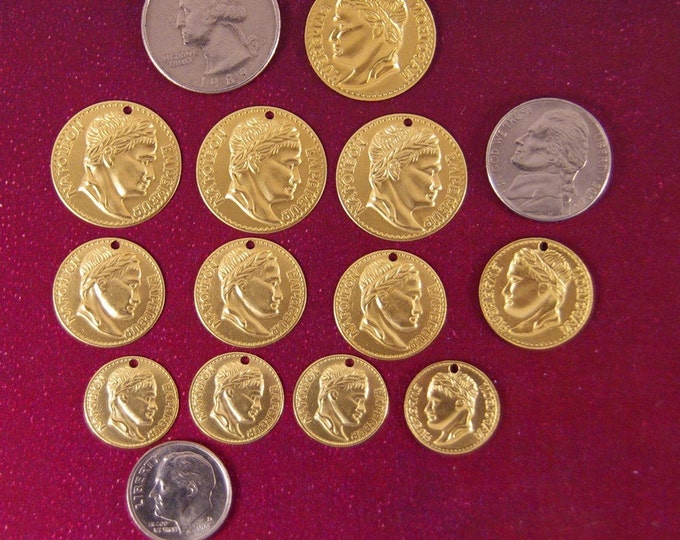Set of Twelve Brass Roman Coin Charms in Three Sizes