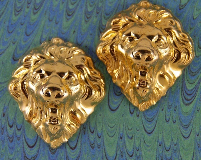 Pair of Brass Lion Head Stampings Fabulous