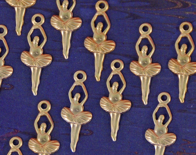 Set of 24 Tiny Brass Ballerina Charms