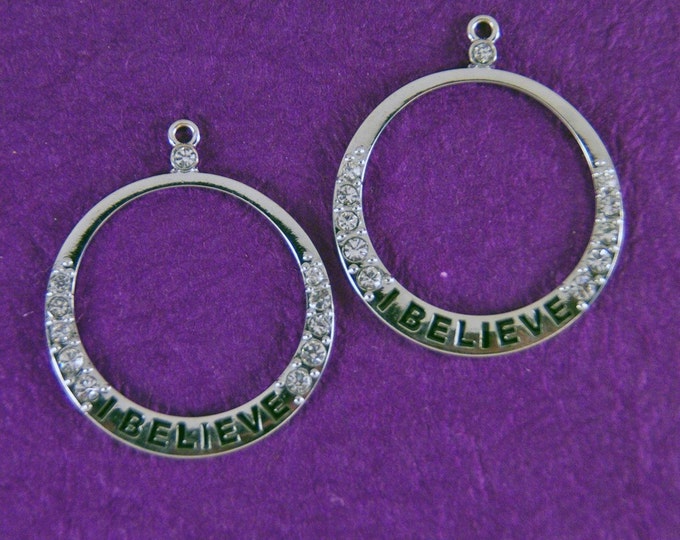 Silver-tone Hoop Charms with Rhinestones and "I Believe" Message