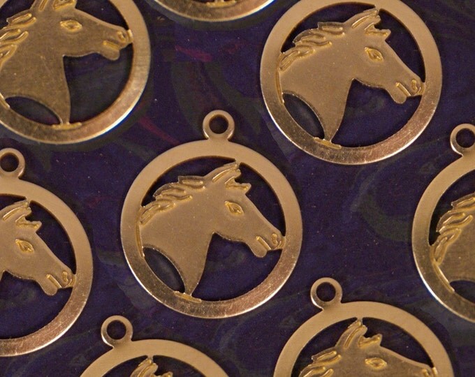 Set of 8 Brass Horse Head in Circle Charms
