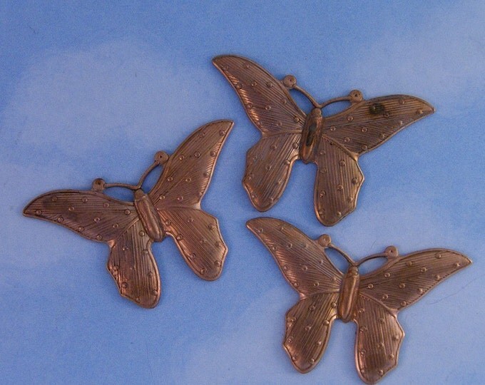 Set of 3 Vintage Butterfly Stampings Red Brass