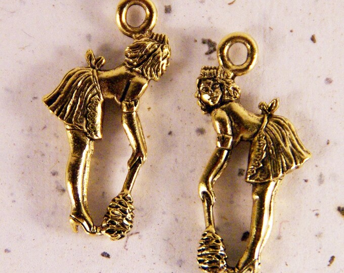 Set of French Maids in Gold-tone Pewter charms