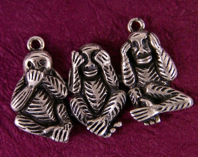 See No Monkey Double Link Pendant Antique Silver-tone