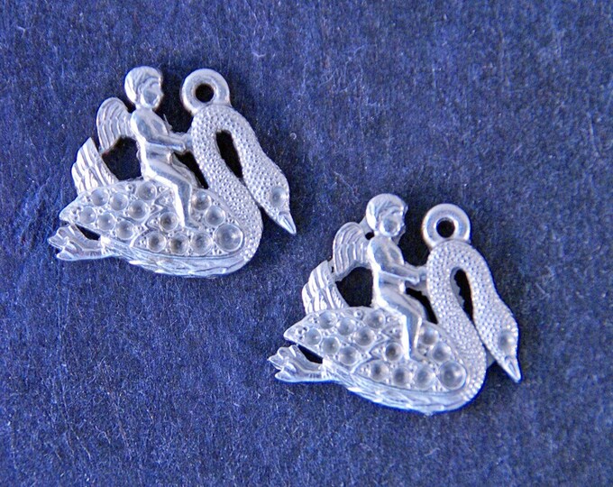 2 Pewter Angel Riding a Swan Charms