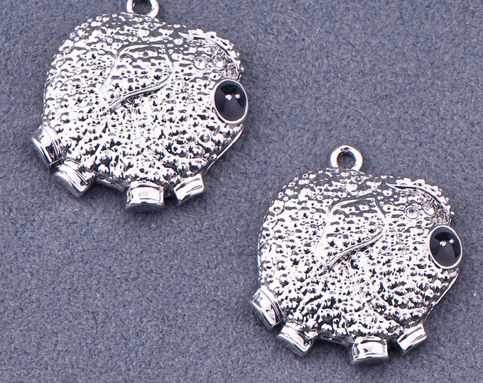 Two Textured Elephant Charms Silver-tone