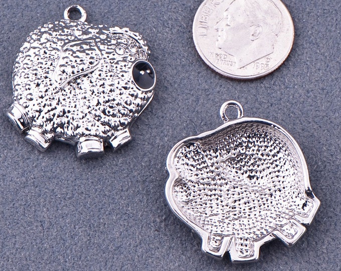 Two Textured Elephant Charms Silver-tone