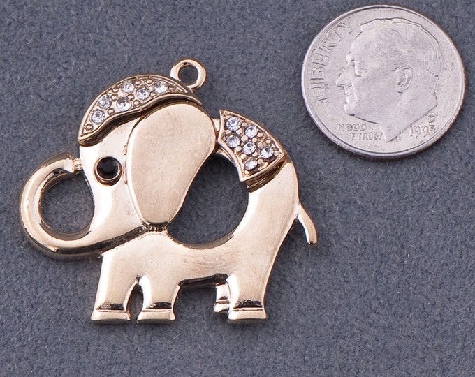 Gold-tone and Rhinestone Elephant Charm