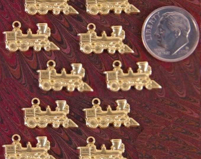 12 Tiny Brass Train Charms